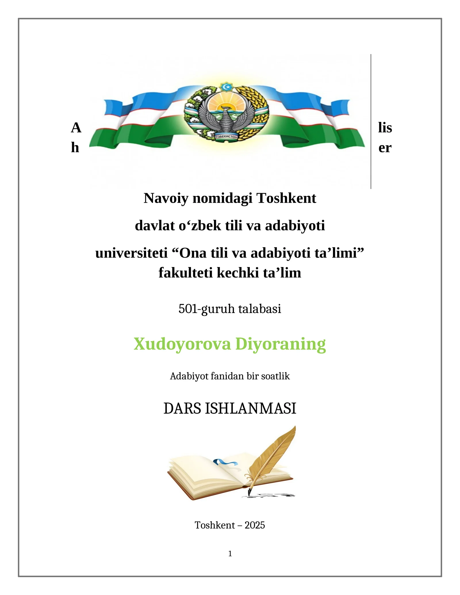 Dars Ishlanmasi Alfons Dodening "So‘nggi saboq"