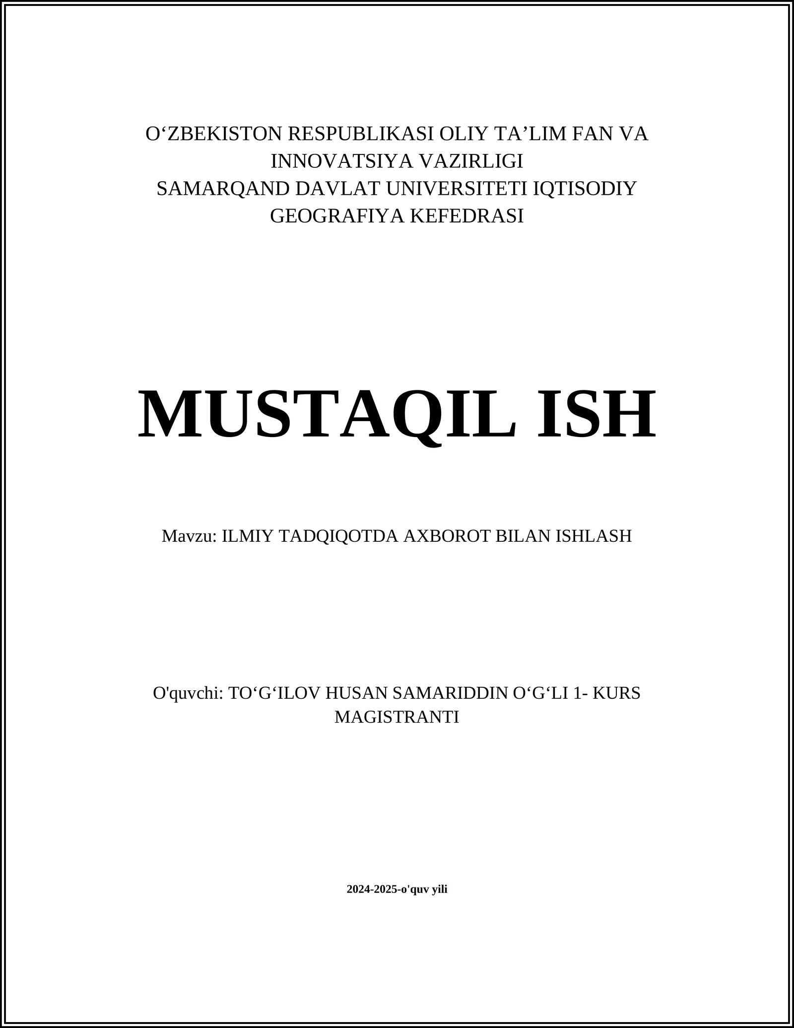 ILMIY TADQIQOTDA AXBOROT BILAN ISHLASH