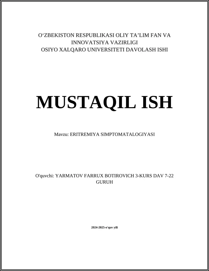 ERITREMIYA SIMPTOMATALOGIYASI