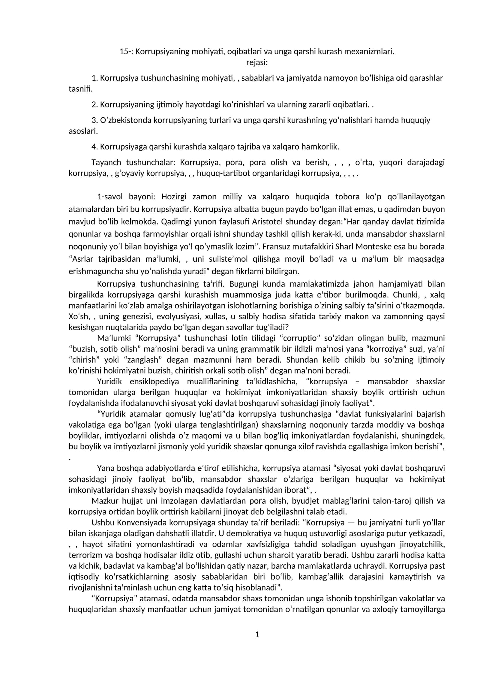 Korrupsiyaning mohiyati, oqibatlari va unga qarshi kurash mexanizmlari