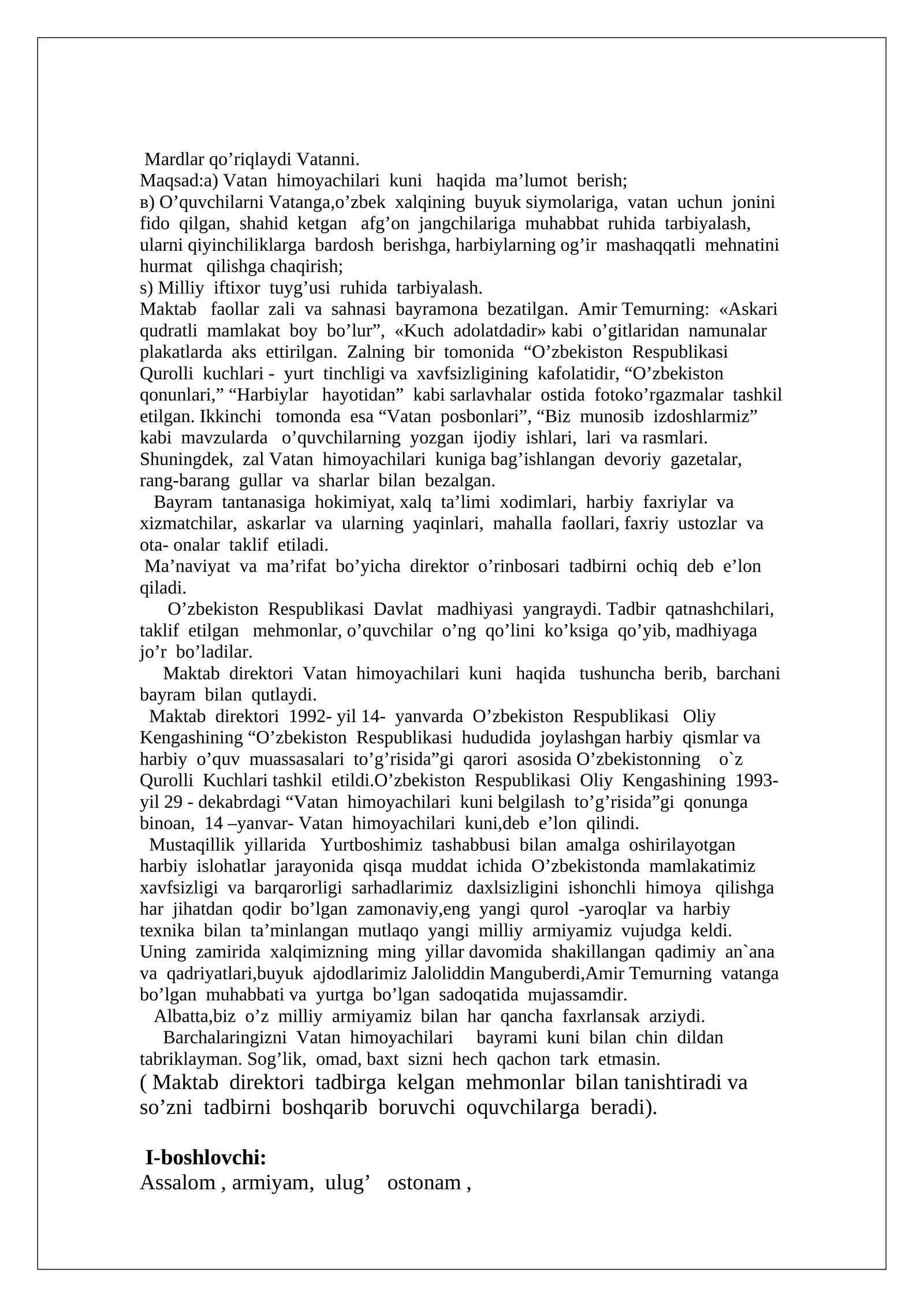 Mardlar qo’riqlaydi Vatanni