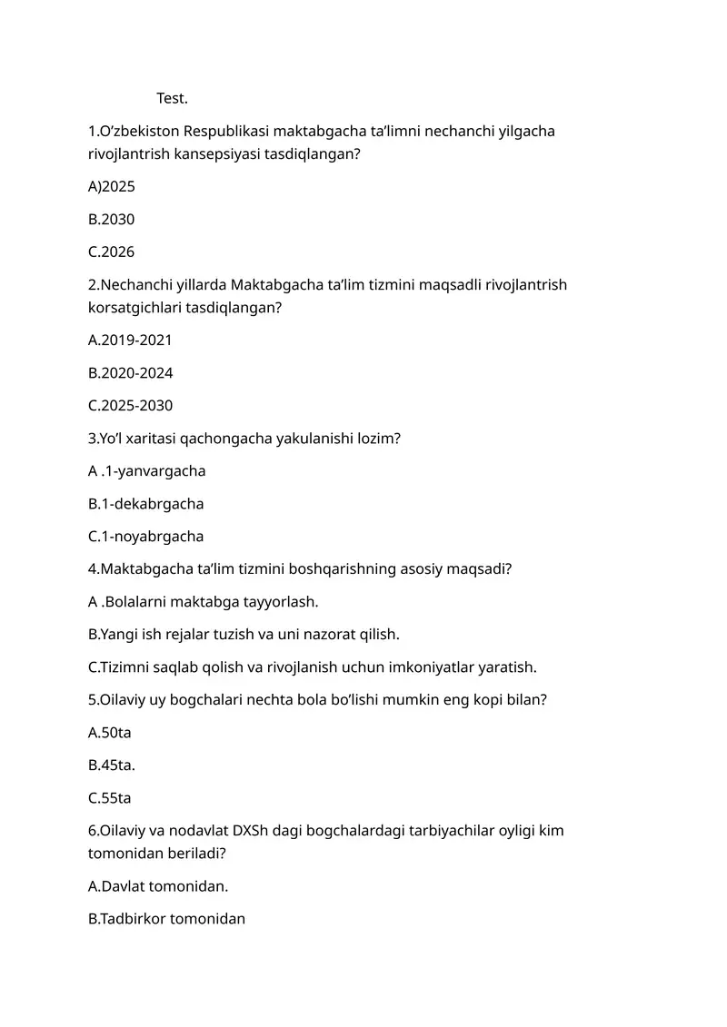 Maktabgacha ta'lim tizimi