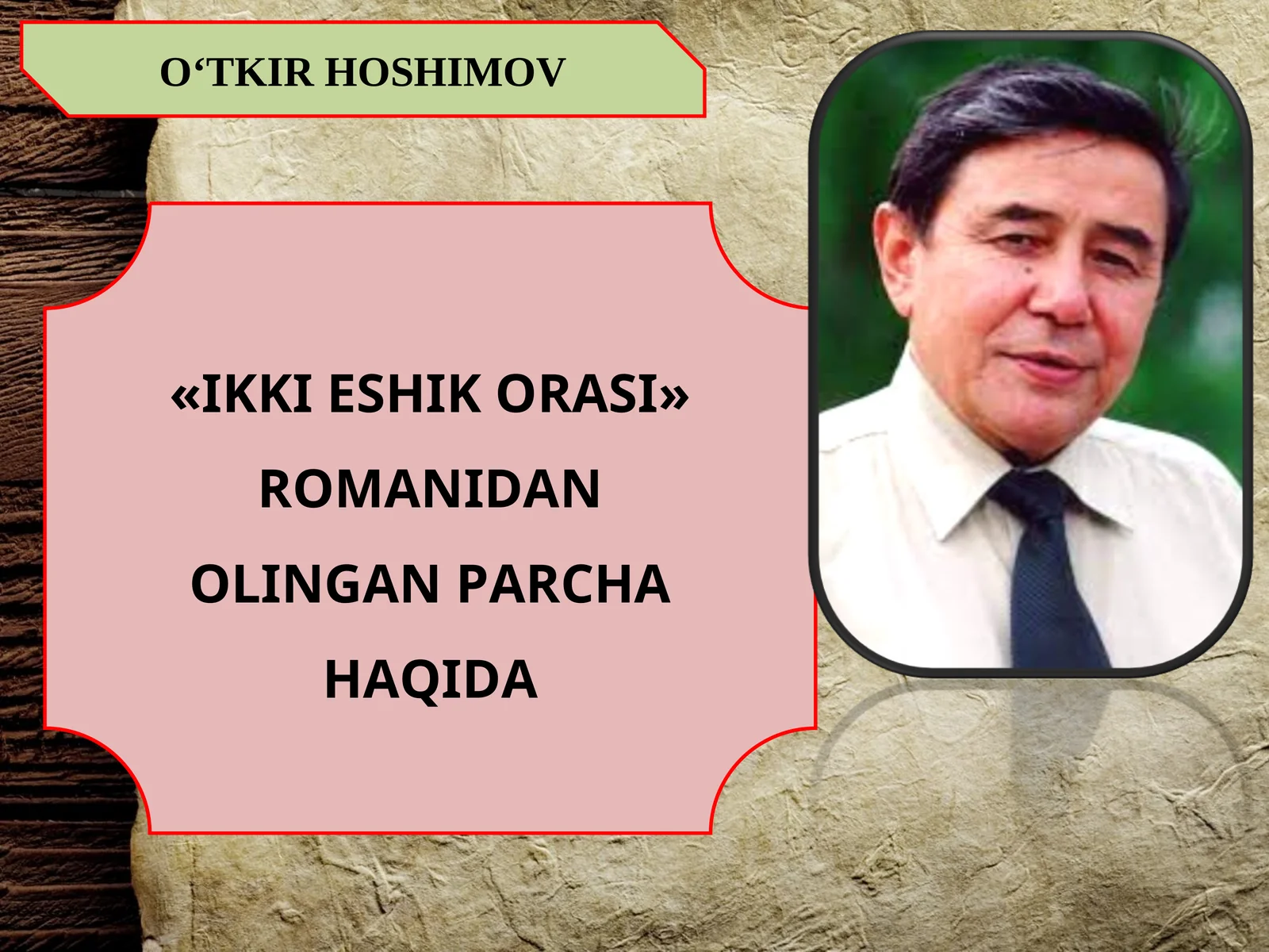 «IKKI ESHIK ORASI» ROMANIDAN OLINGAN PARCHA HAQIDA