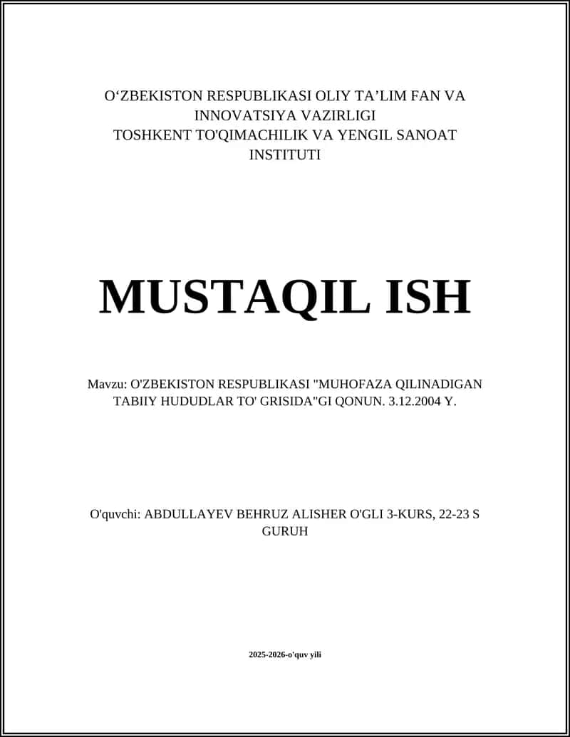 O'zbekiston Respublikasi 'Muhofaza qilinadigan tabiiy hududlar to'g'risida'gi qonun