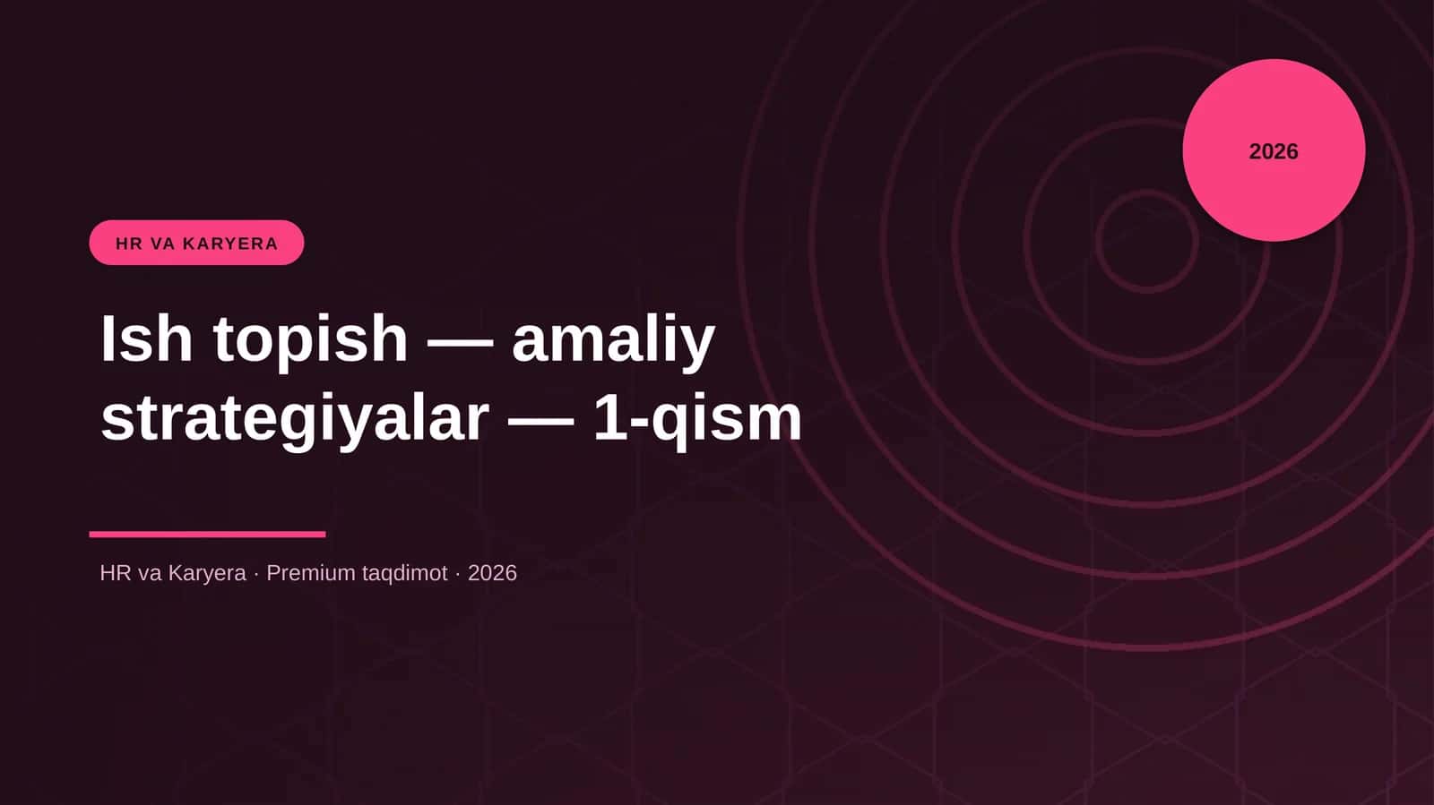 Ish topish — amaliy strategiyalar — 1-qism