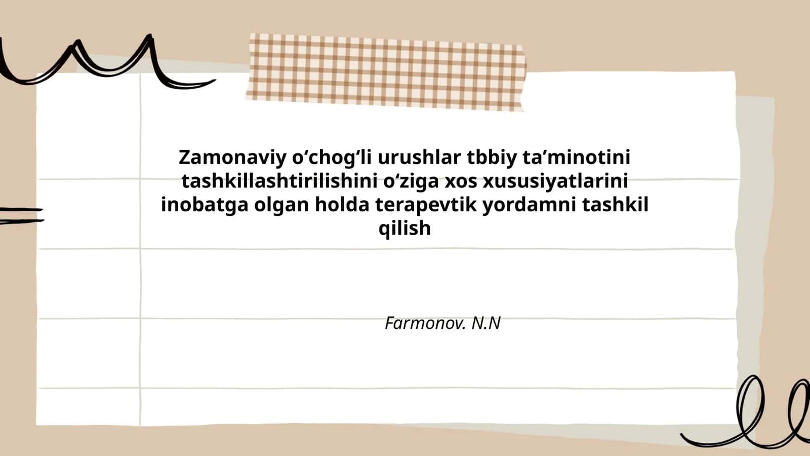 Zamonaviy oʻchogʻli urushlar tbbiy taʼminotini tashkillashtirilishini oʻziga xos xususiyatlarini inobatga olgan holda terapevtik yordamni tashkil qilish