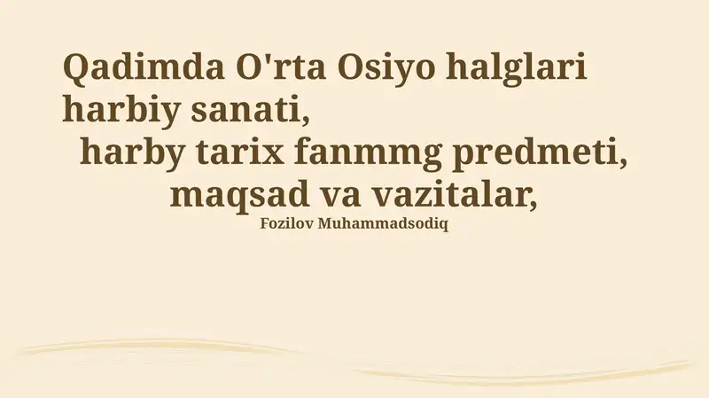 Qadimda O'rta Osiyo halglari harbiy sanati