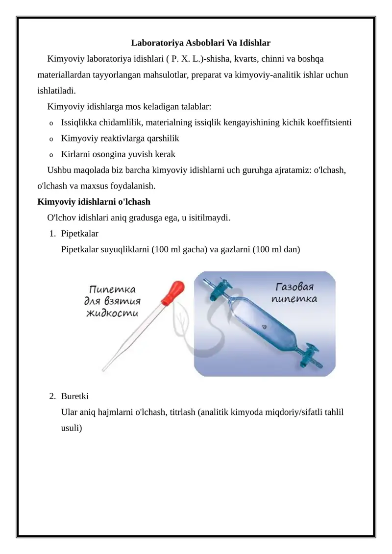 Laboratoriya Asboblari Va Idishlar