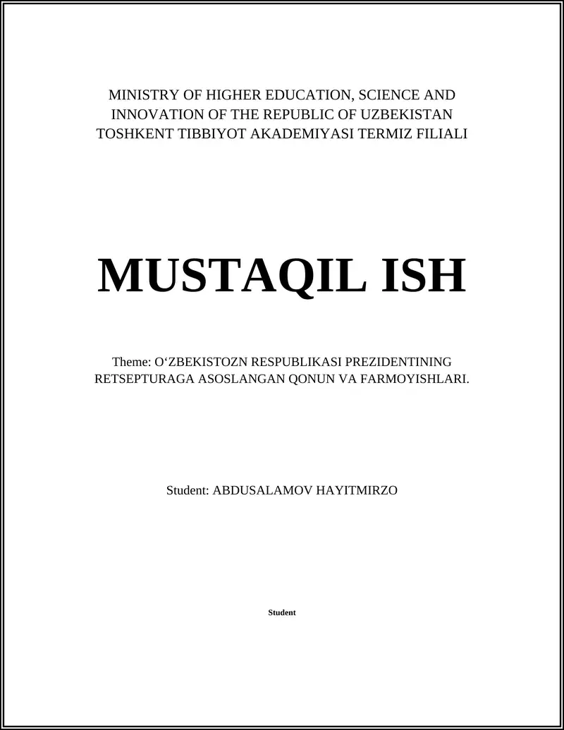 Legal Framework for Economic Reforms in Uzbekistan
