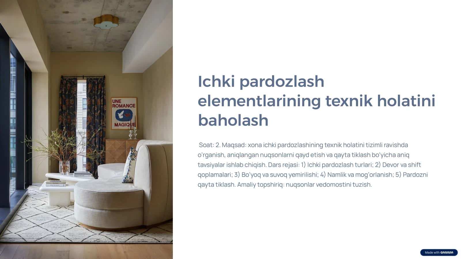 Ichki pardozlash elementlarining texnik holatini baholash.pptx