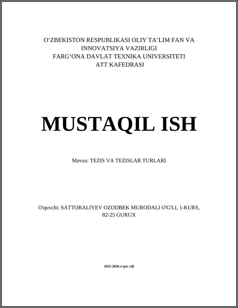 TEZIS VA TEZISLAR TURLARI