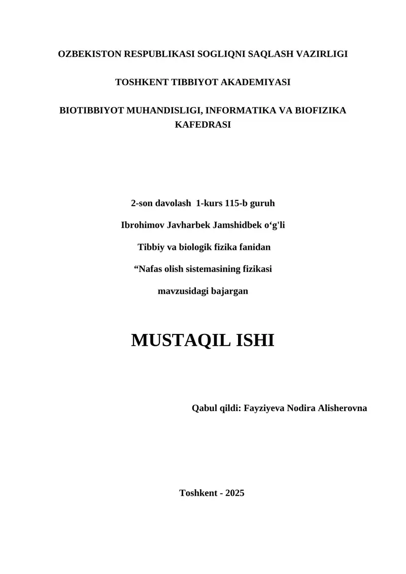 Nafas olish sistemasining fizikasi