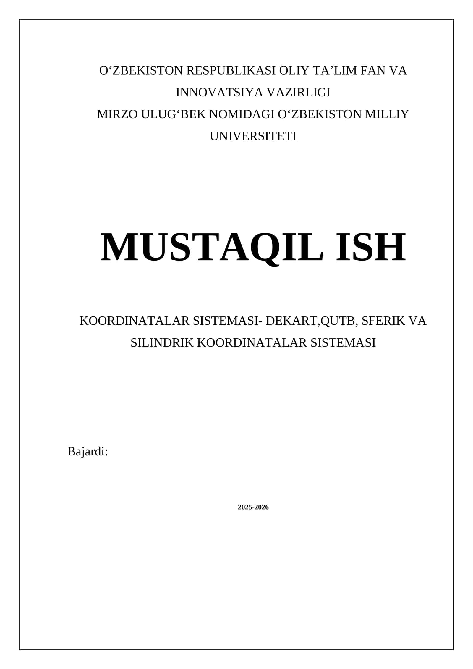 Koordinatalar Sistemasining O‘qitish Metodlari