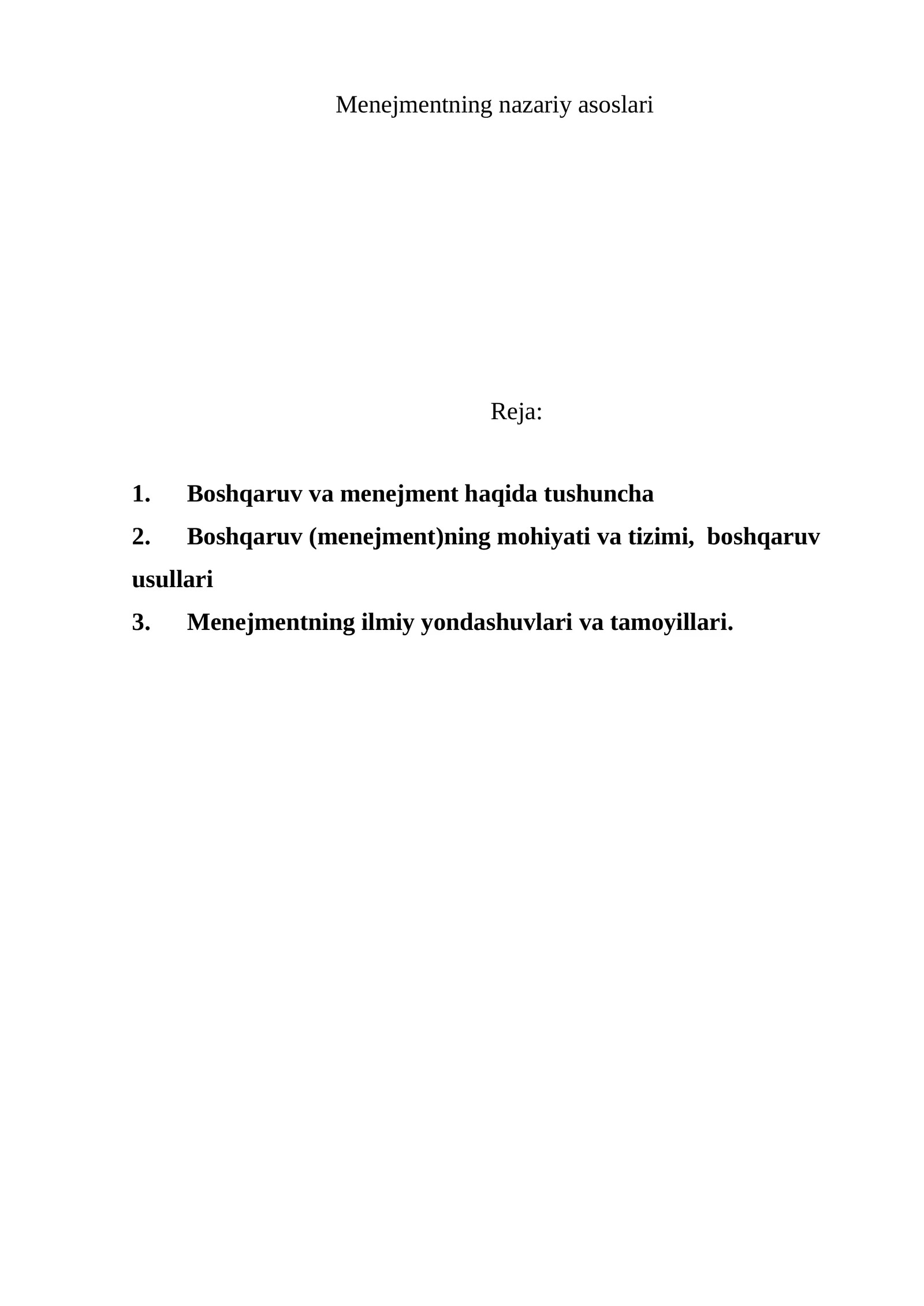 Menejmentning nazariy asoslari