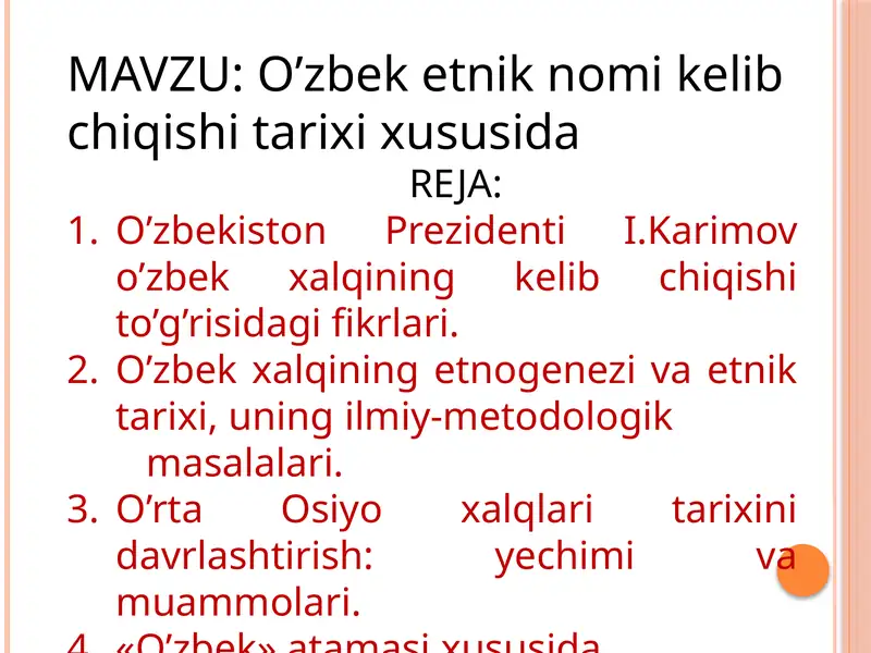 O'zbek etnik nom kelib chiqishi tarixi xususida