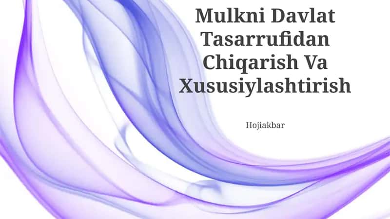 Mulkni Davlat Tasarrufidan Chiqarish Va Xususiylashtirish