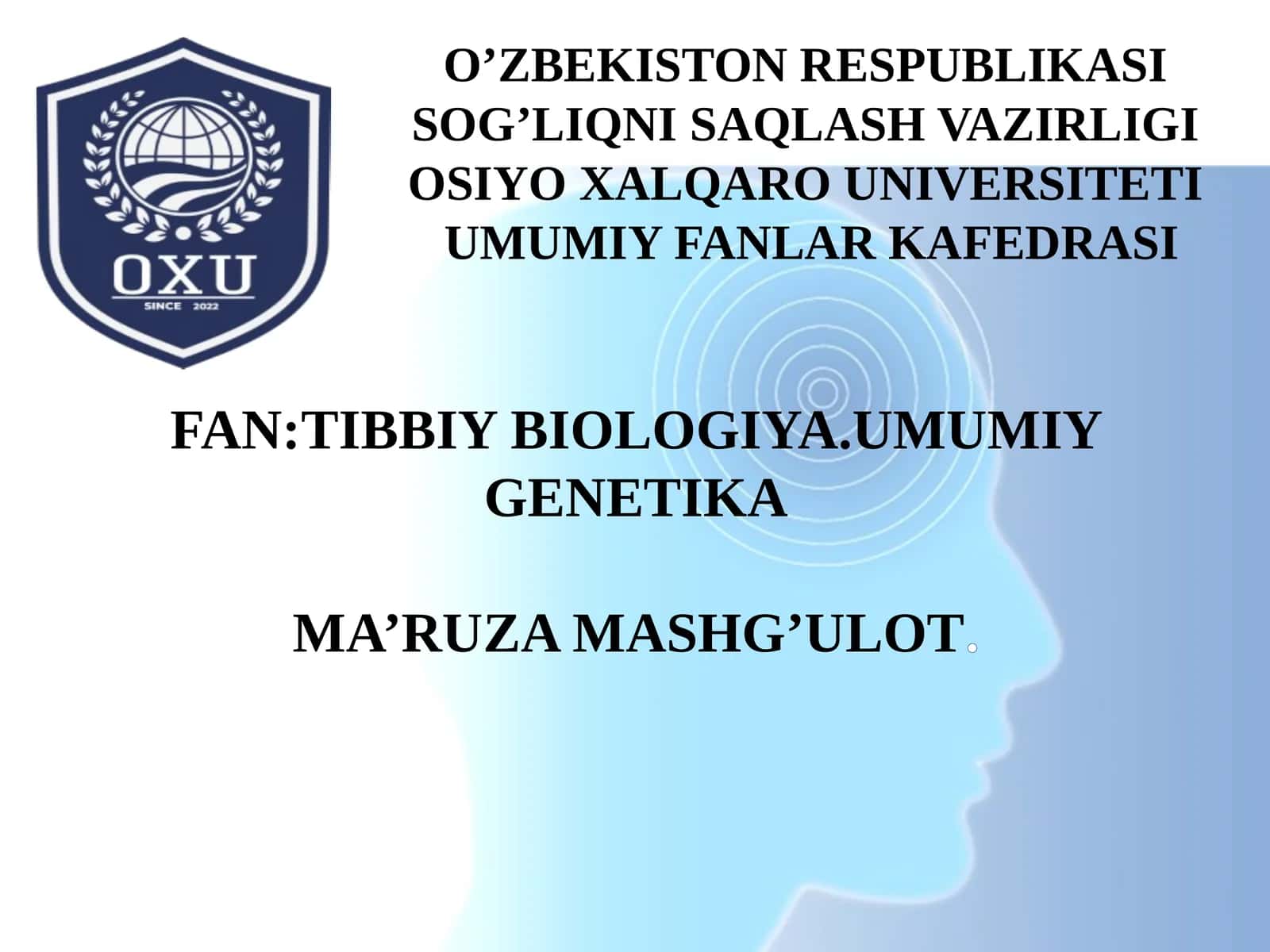 Tibbiy Biologiya Faniga Kirish