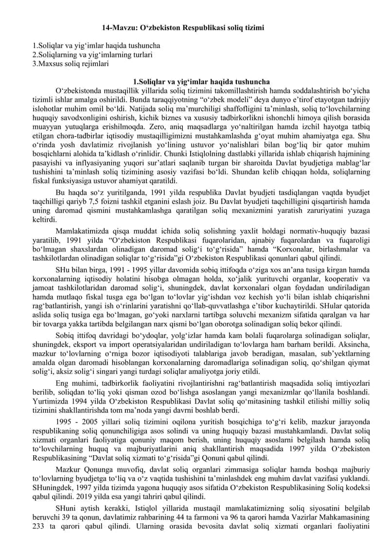 O‘zbekiston Respublikasi soliq tizimi