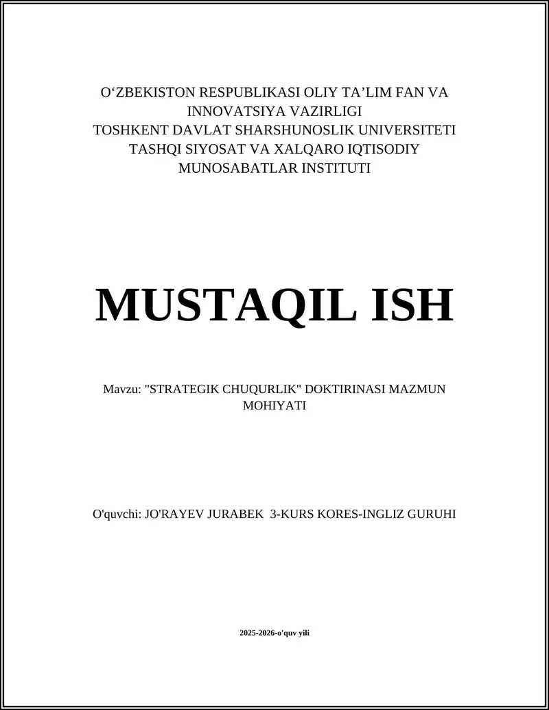 "STRATEGIK CHUQURLIK" DOKTIRINASI MAZMUN MOHIYATI