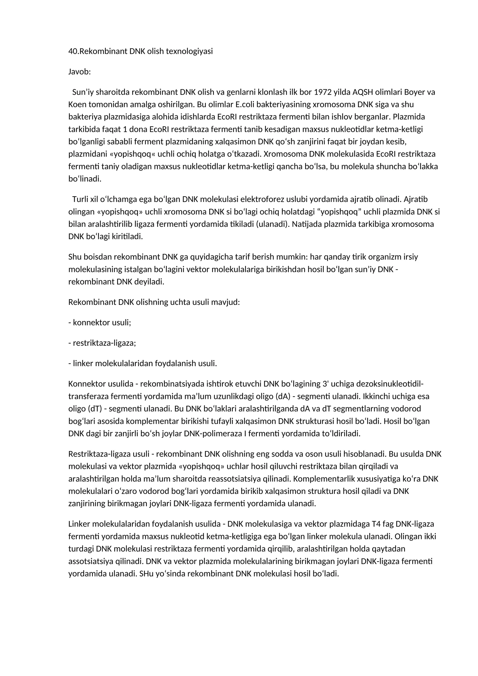 Rekombinant DNK olish texnologiyasi