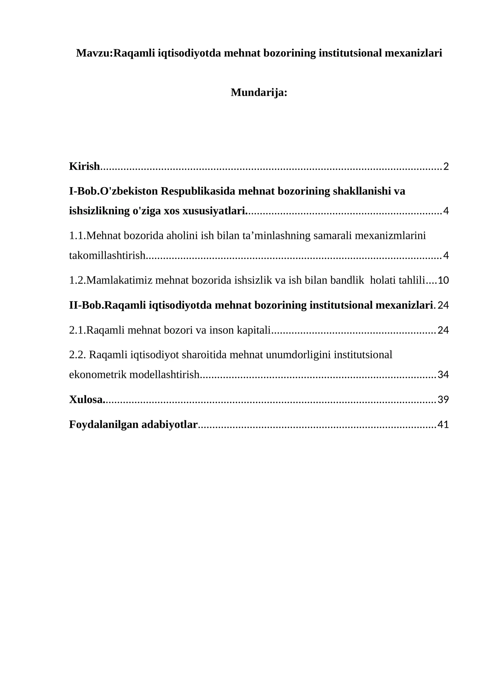 Raqamli iqtisodiyotda mehnat bozorining institutsional mexanizlari