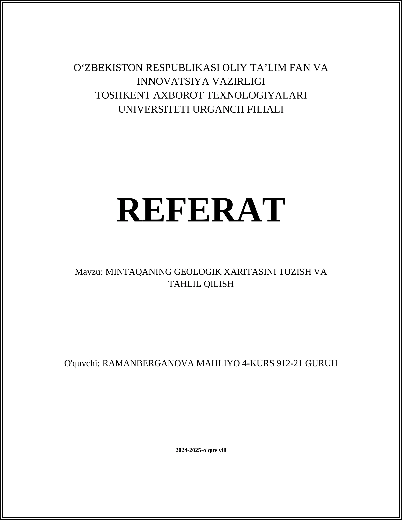 MINTAQANING GEOLOGIK XARITASINI TUZISH VA TAHLIL QILISH