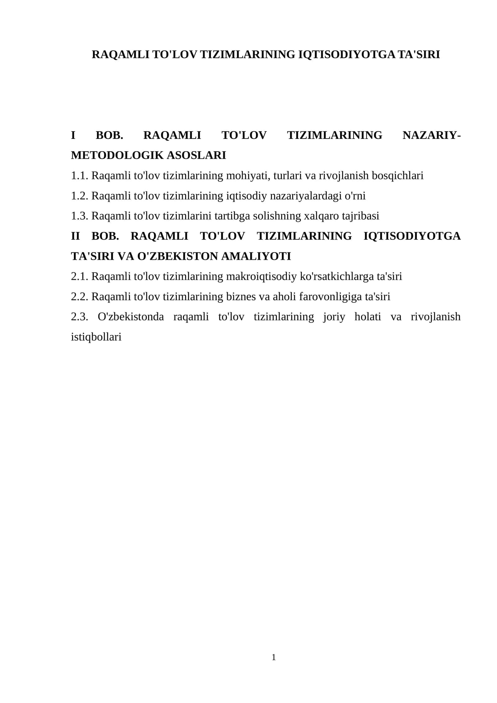 RAQAMLI TO'LOV TIZIMLARINING IQTISODIYOTGA TA'SIRI