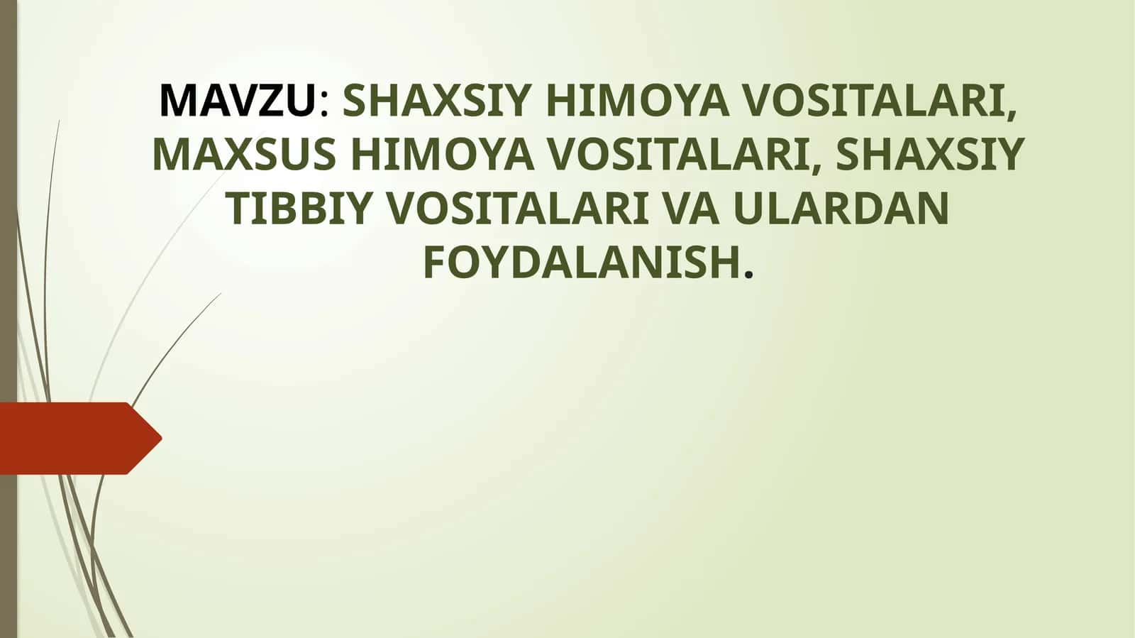 SHAXSIY HIMOYA VOSITALARI, MAXSUS HIMOYA VOSITALARI, SHAXSIY TIBBIY VOSITALARI VA ULARDAN FOYDALANISH