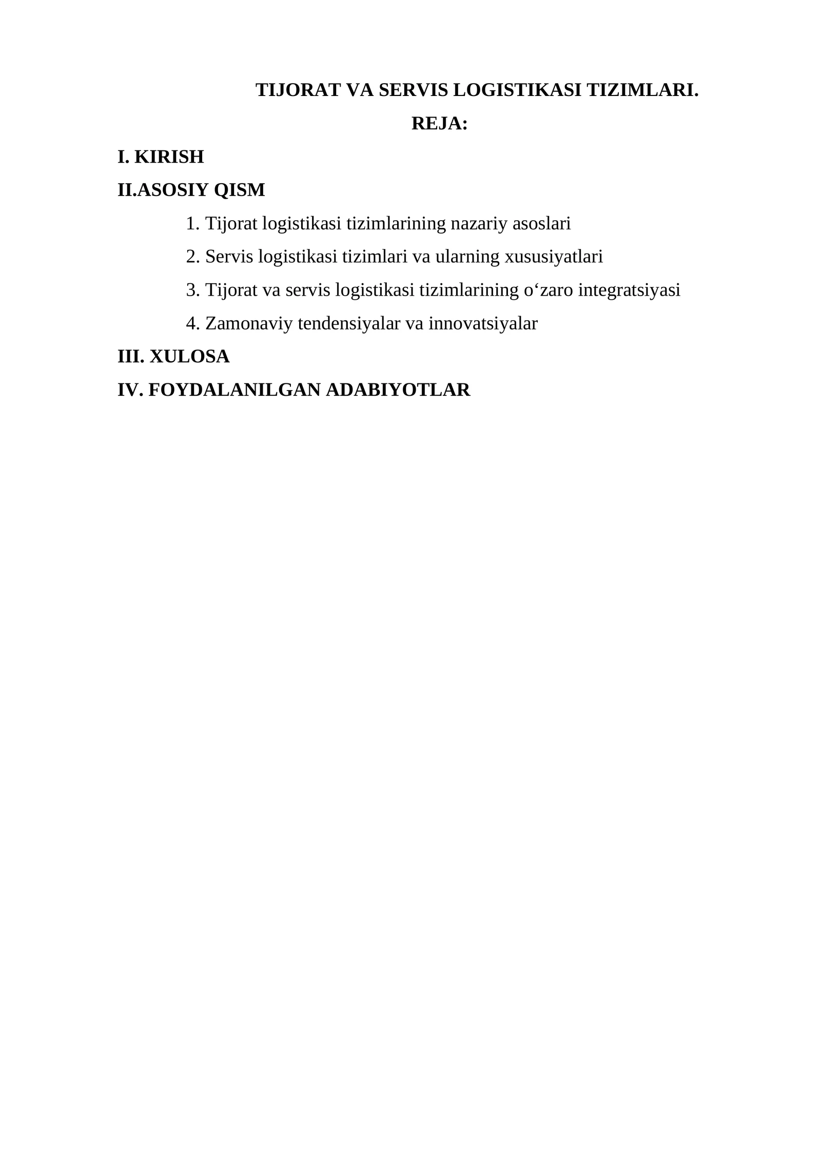 TIJORAT VA SERVIS LOGISTIKASI TIZIMLARI