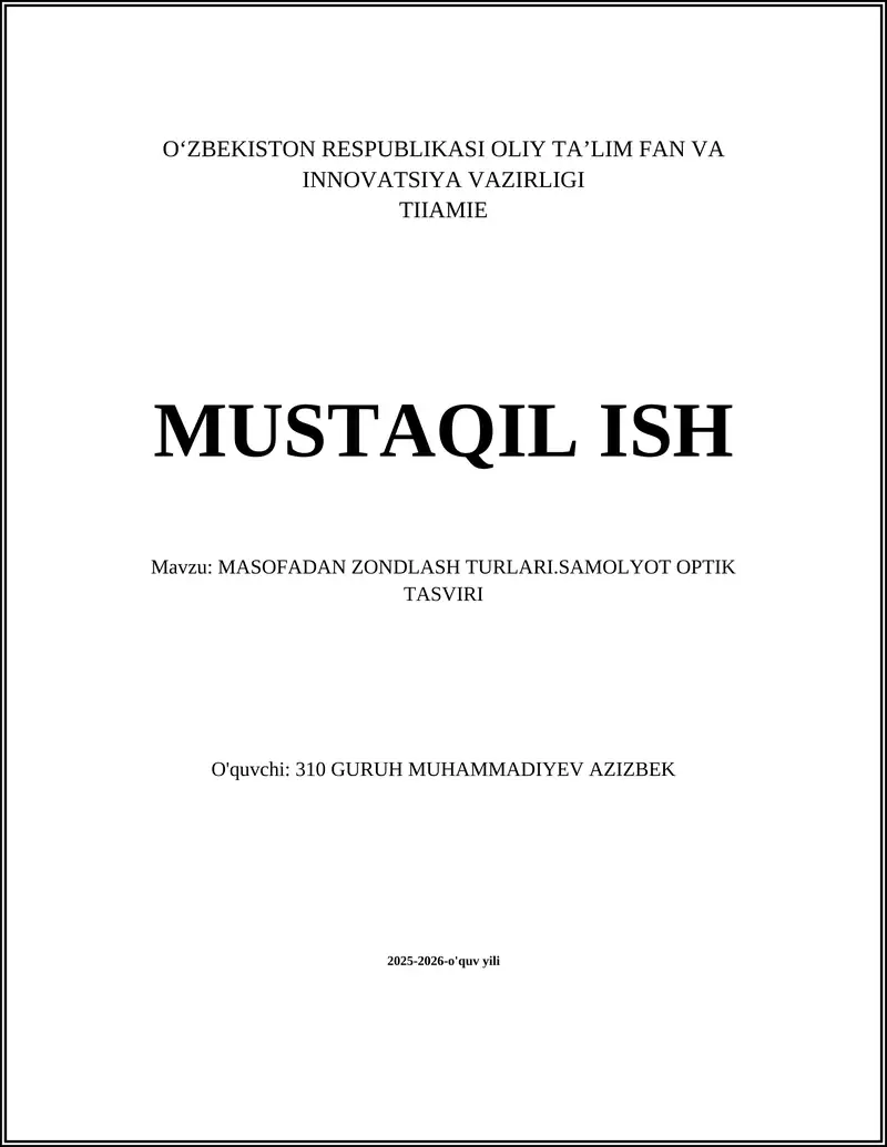 MASOFADAN ZONDLASH TURLARI.SAMOLYOT OPTIK TASVIRI