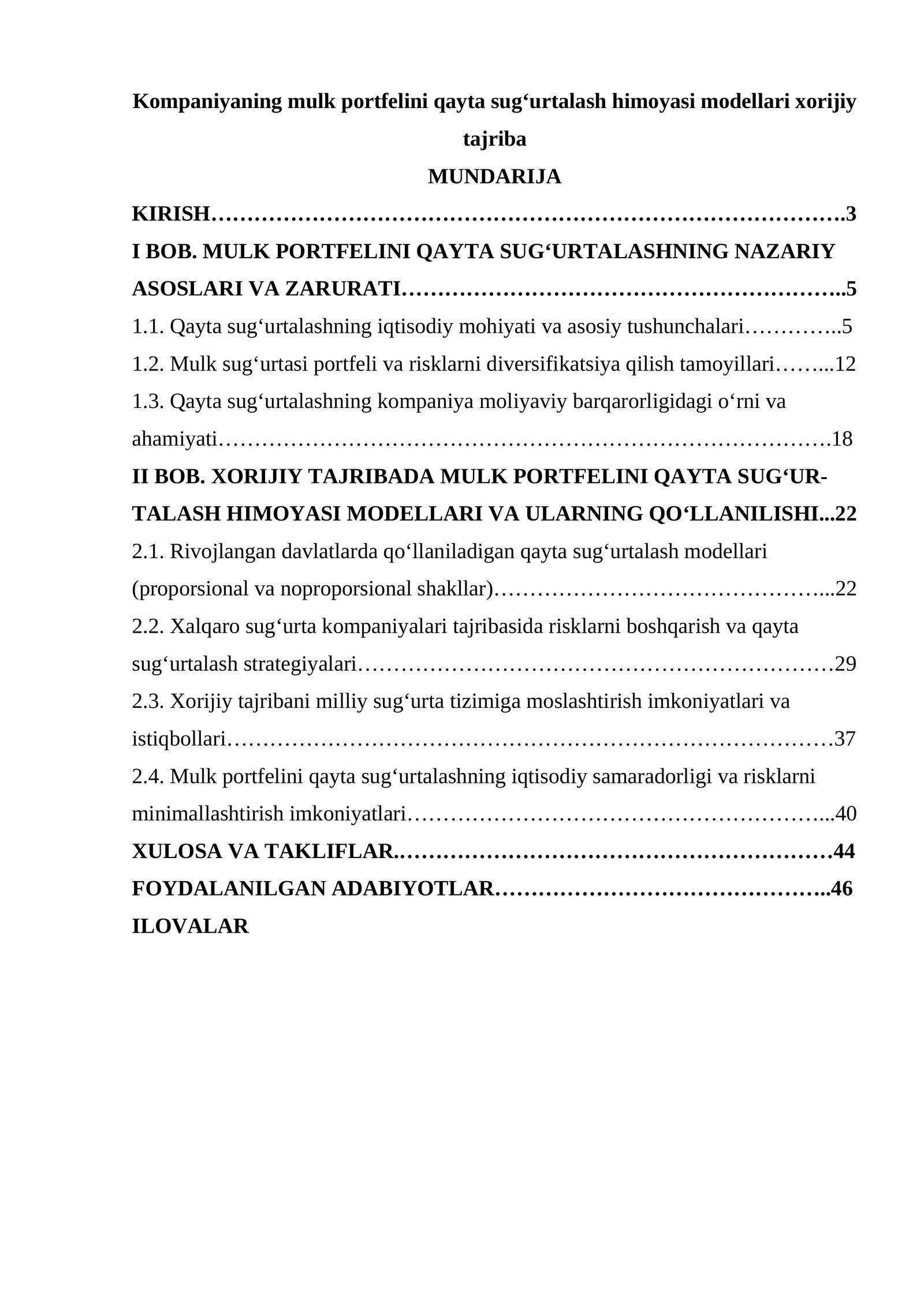 Kompaniyaning mulk portfelini qayta sug‘urtalash himoyasi modellari xorijiy tajriba