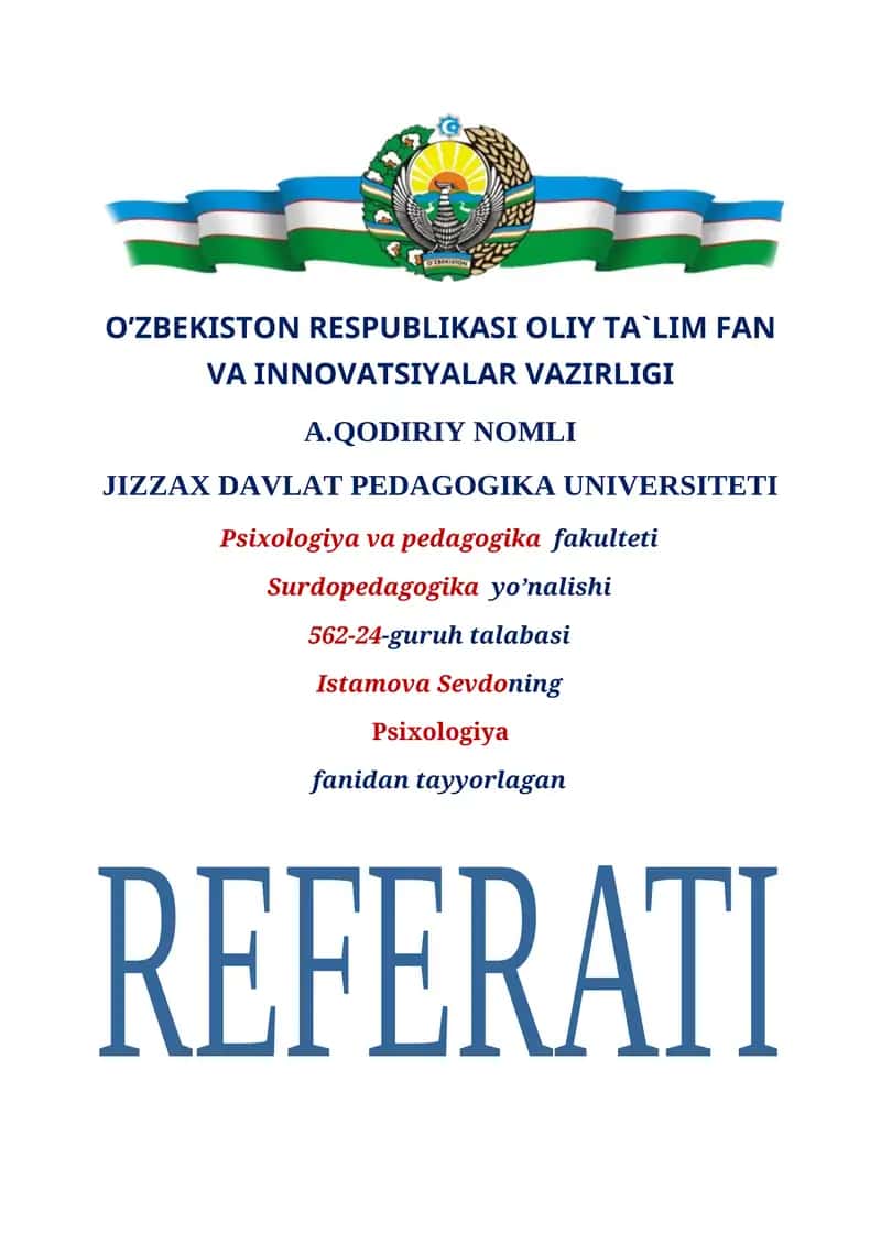 ONTOGENEZNING ILK BOSQICHLARIDA INSONNING PSIXIK RIVOJLANISHIGA XOS XUSUSIYATLAR.