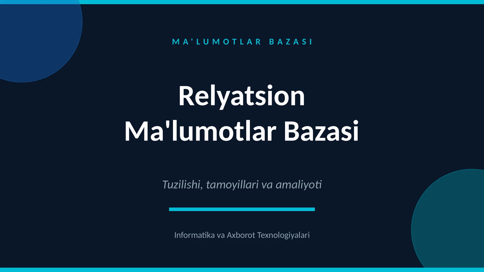 Relyatsion Ma'lumotlar Bazasi