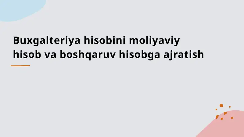 Buxgalteriya hisobini moliyaviy hisob va boshqaruv hisobga ajratish