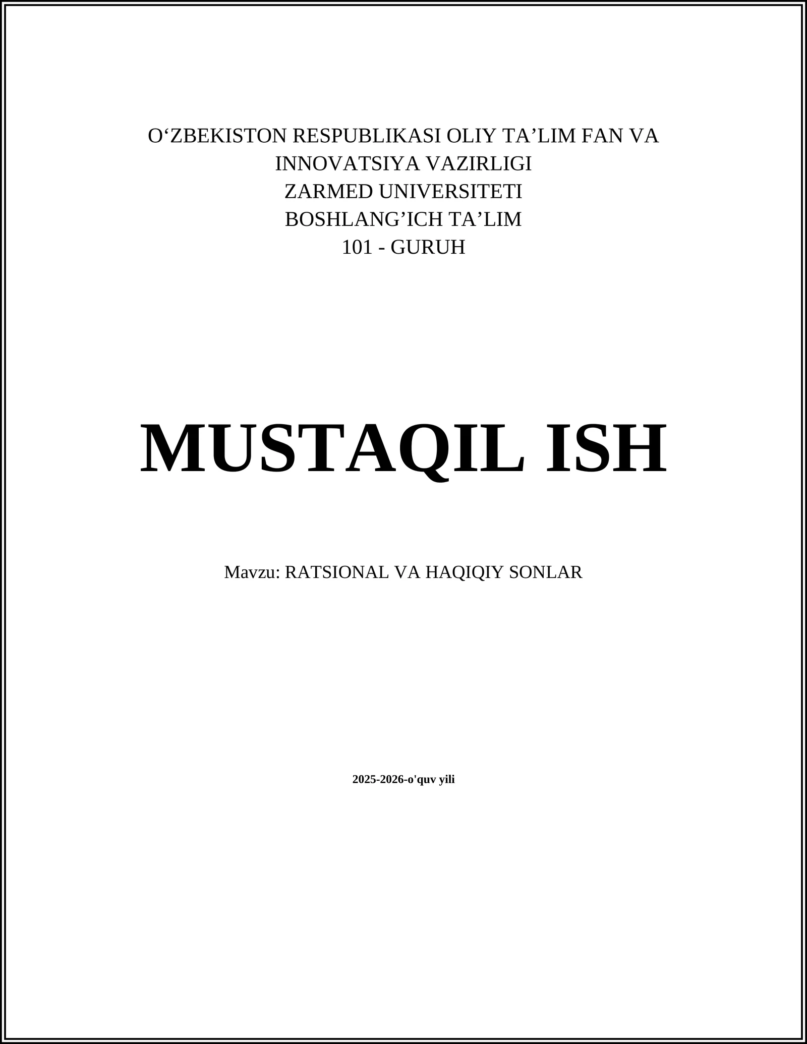 Mavzu: RATSIONAL VA HAQIQIY SONLAR