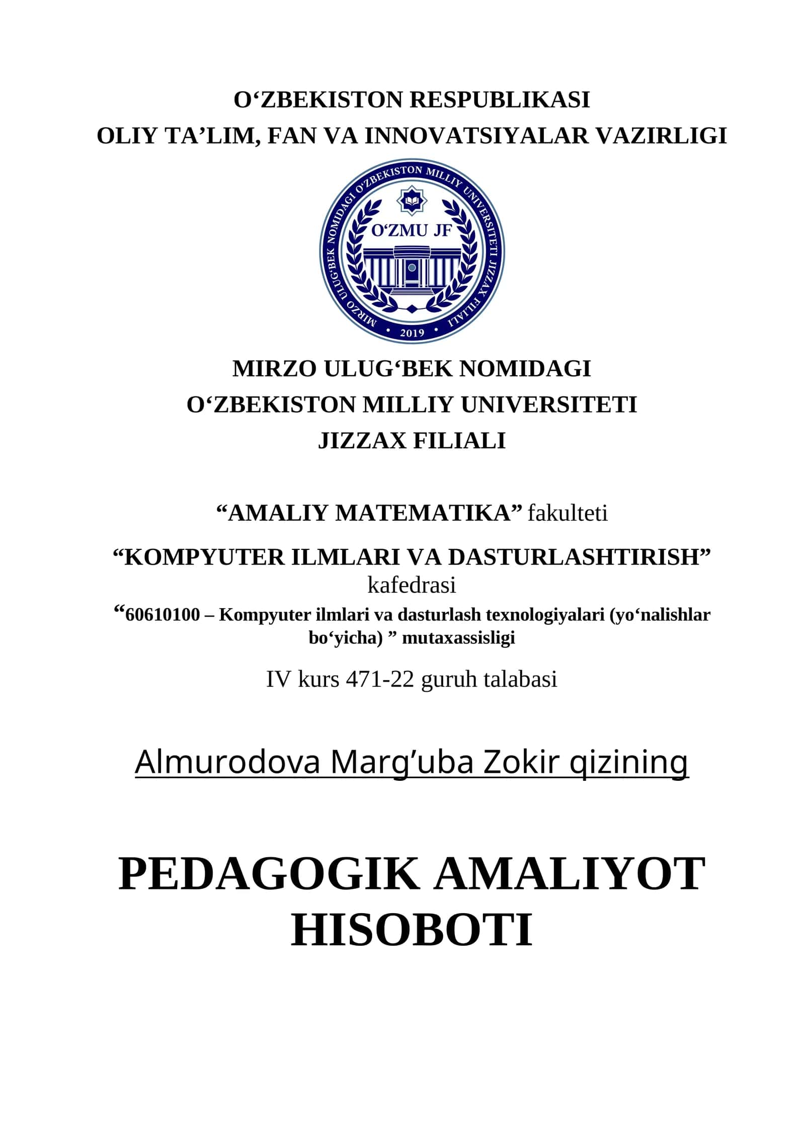 PEDAGOGIK AMALIYOT HISOBOTI