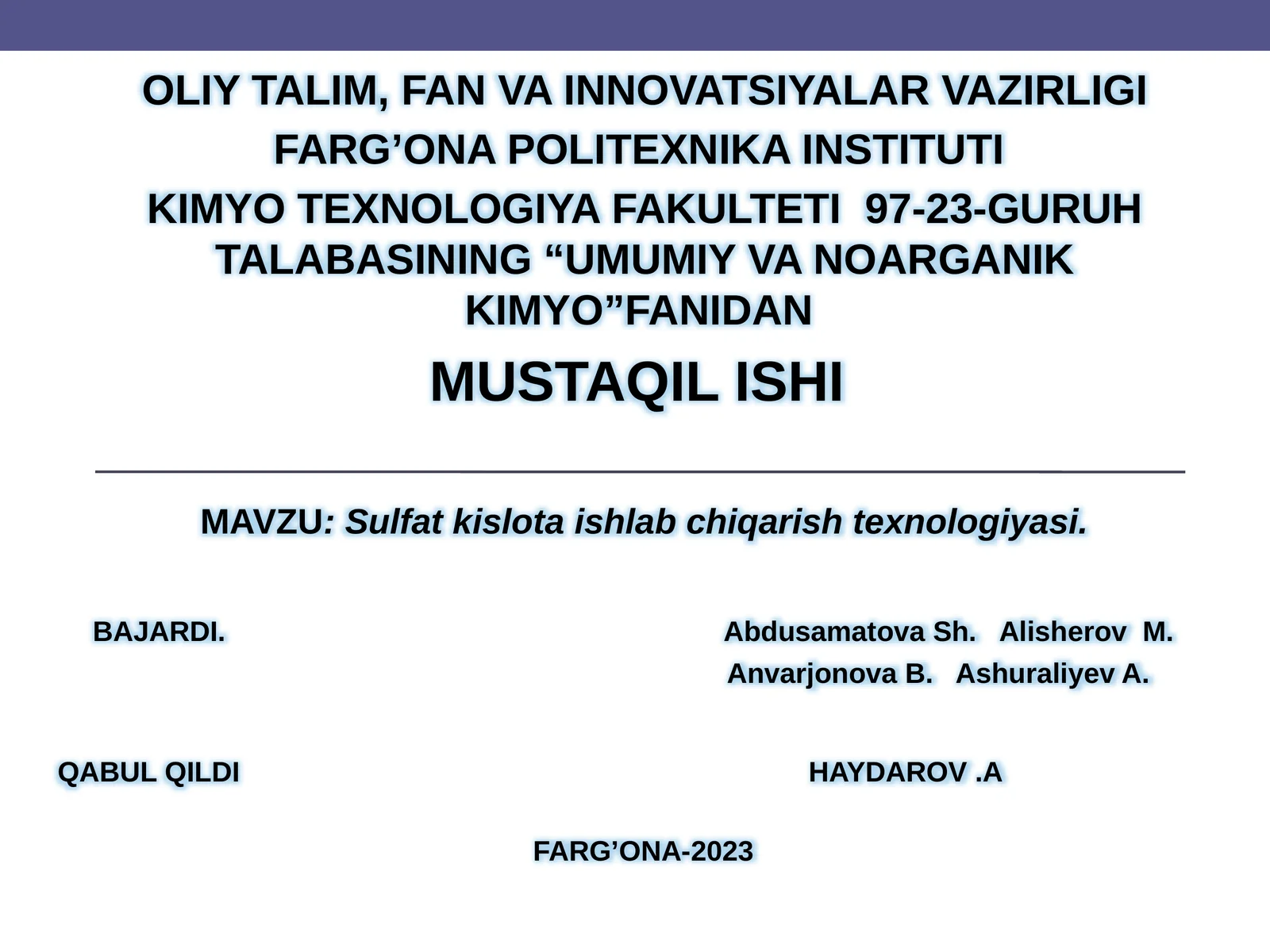 Sulfatkislota ishlab chiqarish texnologiyasi