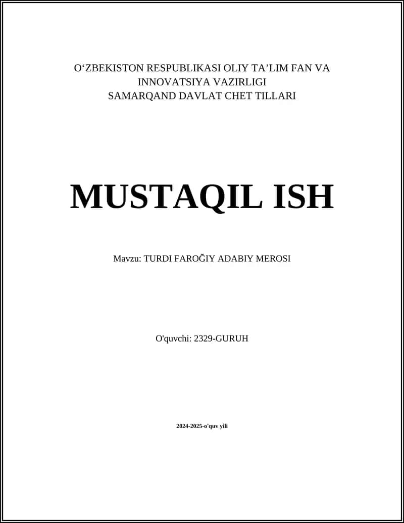 TURDI FAROĞIY ADABIY MEROSI
