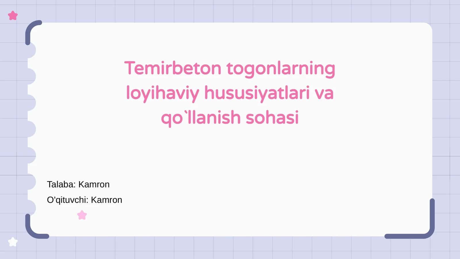 Temirbeton togonlarning loyihaviy hususiyatlari va qo`llanish sohasi