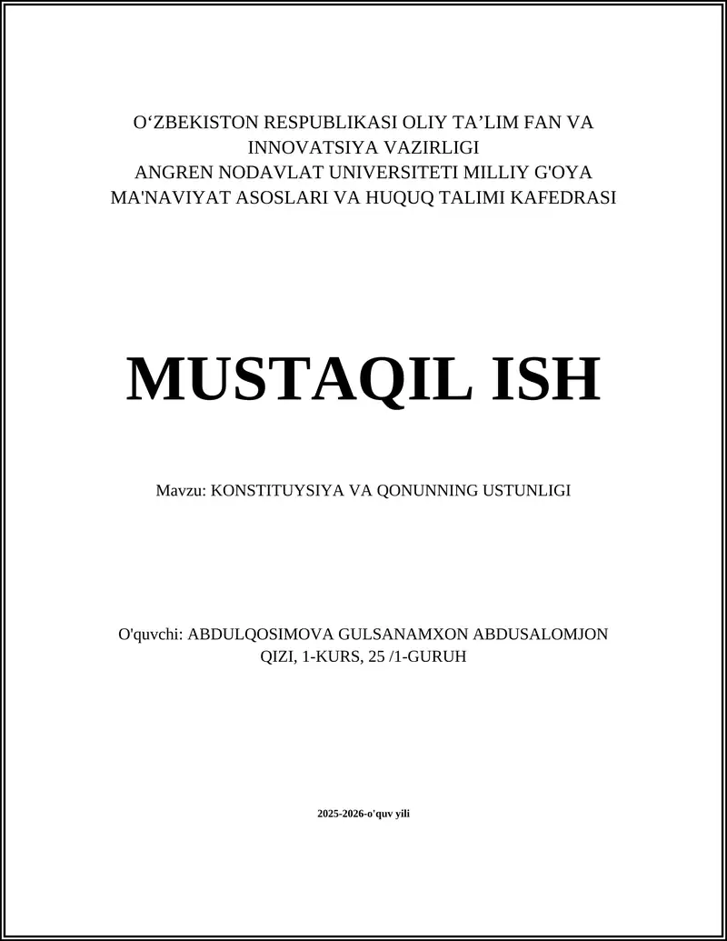 KONSTITUYSIYA VA QONUNNING USTUNLIGI