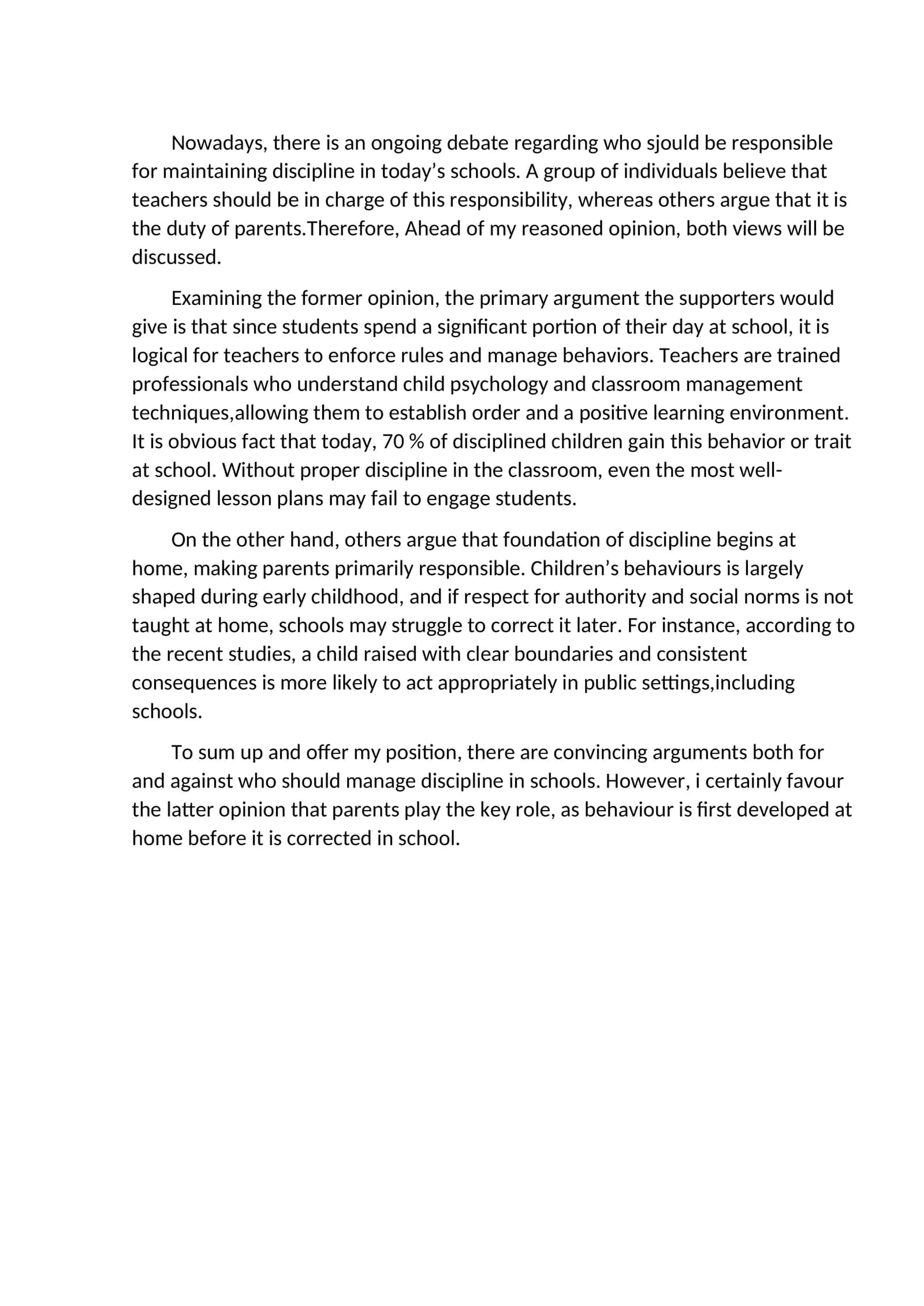 Responsibility for Maintaining Discipline in Schools