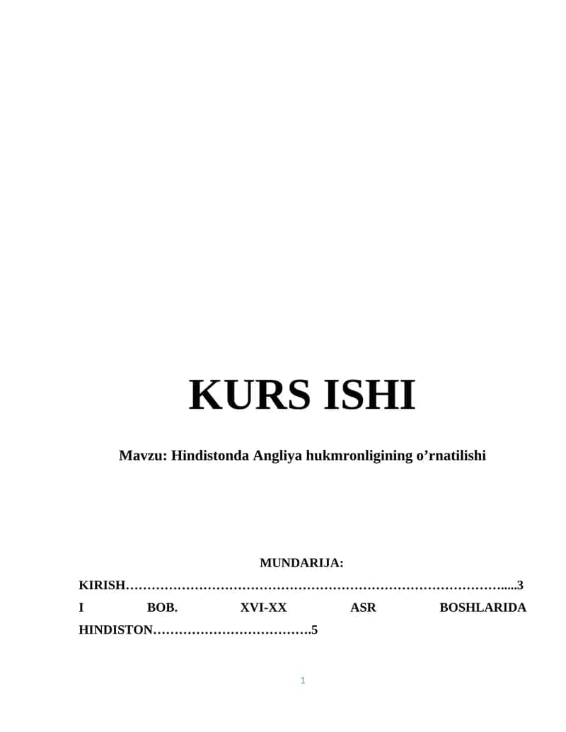Hindistonda Angliya hukmronligining o’rnatilishi