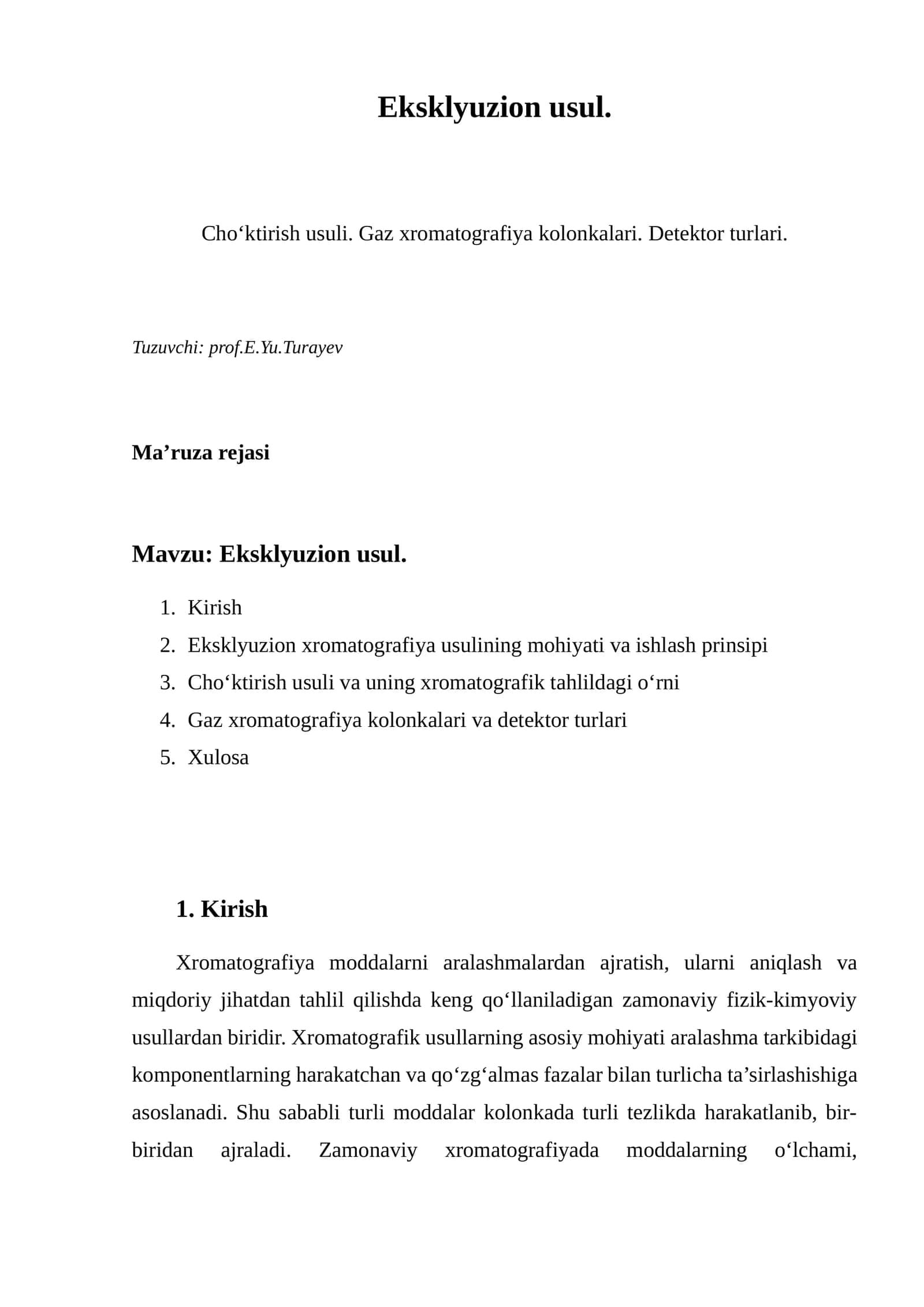 Eksklyuzion xromatografiya