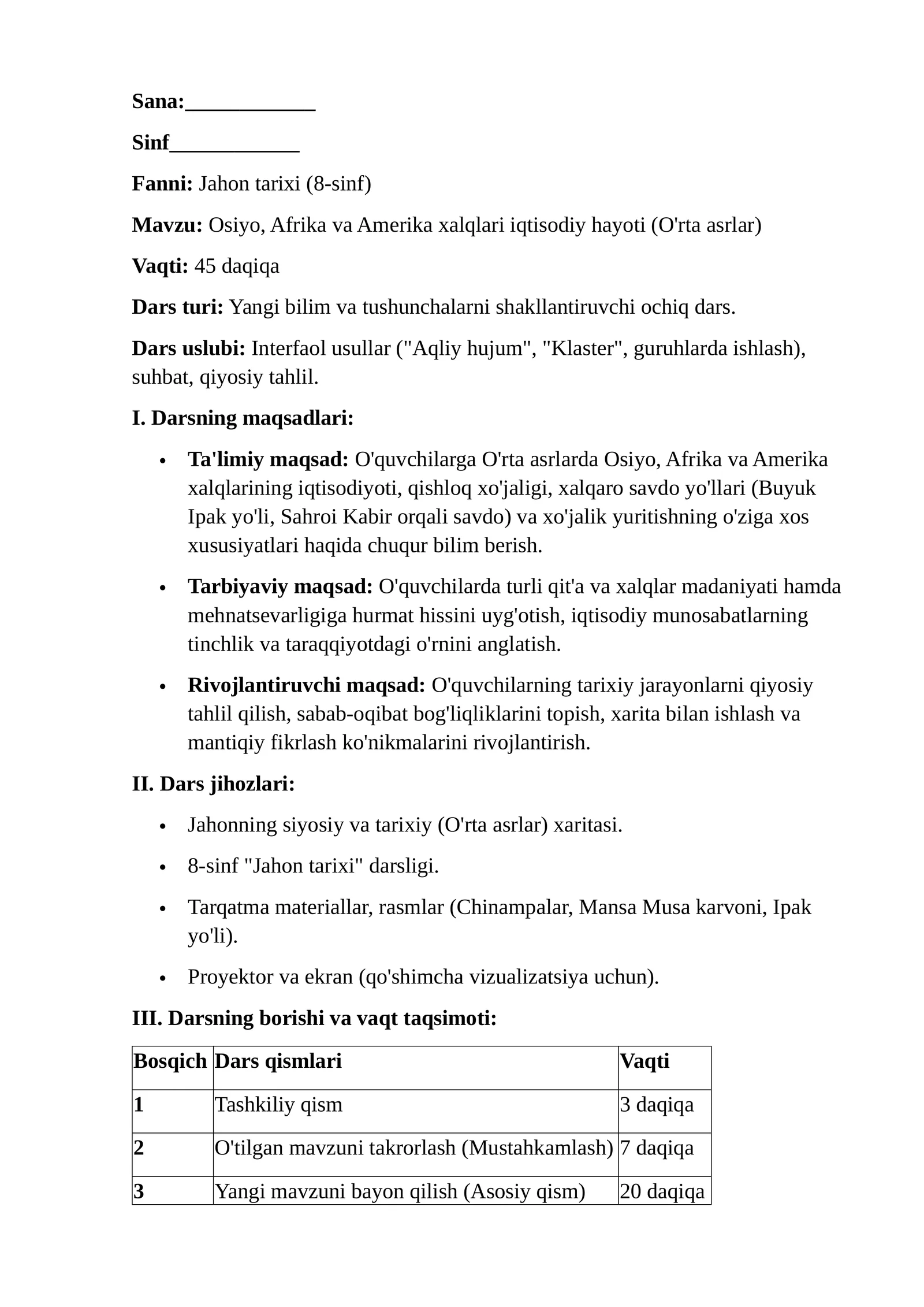 Osiyo, Afrika va Amerika xalqlari iqtisodiy hayoti