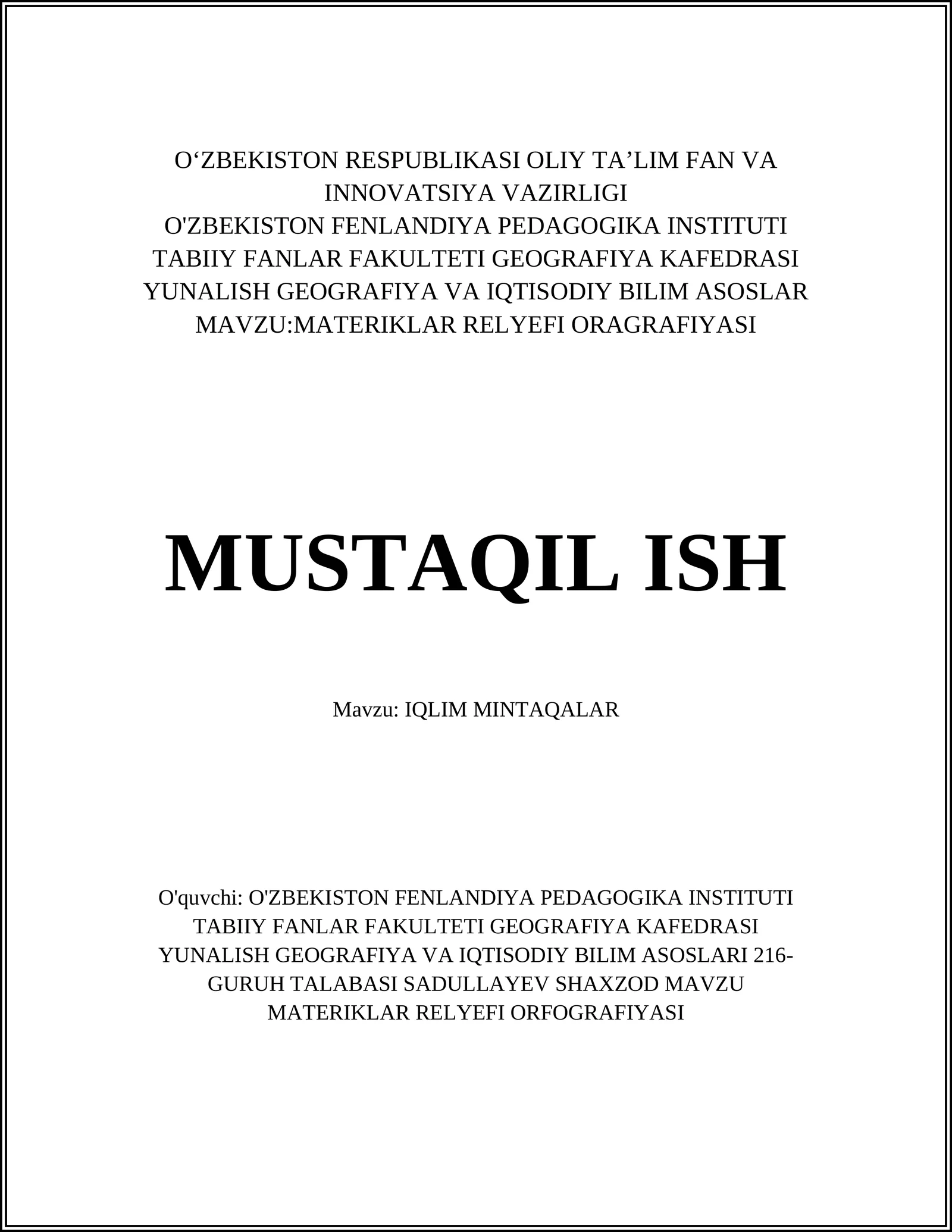 MATERIKLAR RELYEFI ORAGRAFIYASI