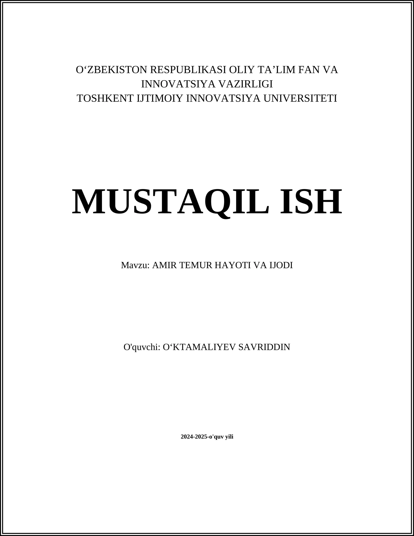 AMIR TEMUR HAYOTI VA IJODI