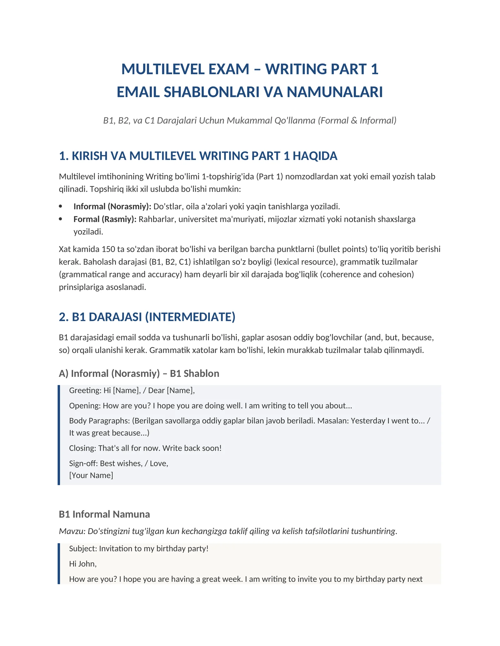 EMAIL SHABLONLARI VA NAMUNALARI
