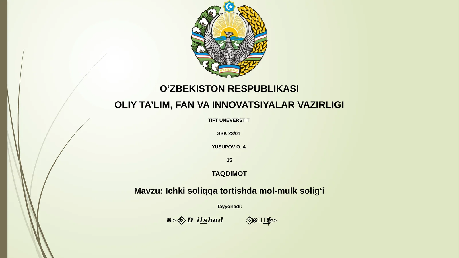 Ichki soliqqa tortishda mol-mulk soligʻi