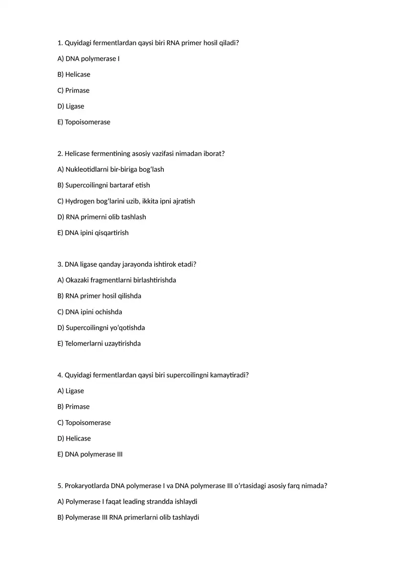 Test Hujayra biologiyasi (Cell Biology).