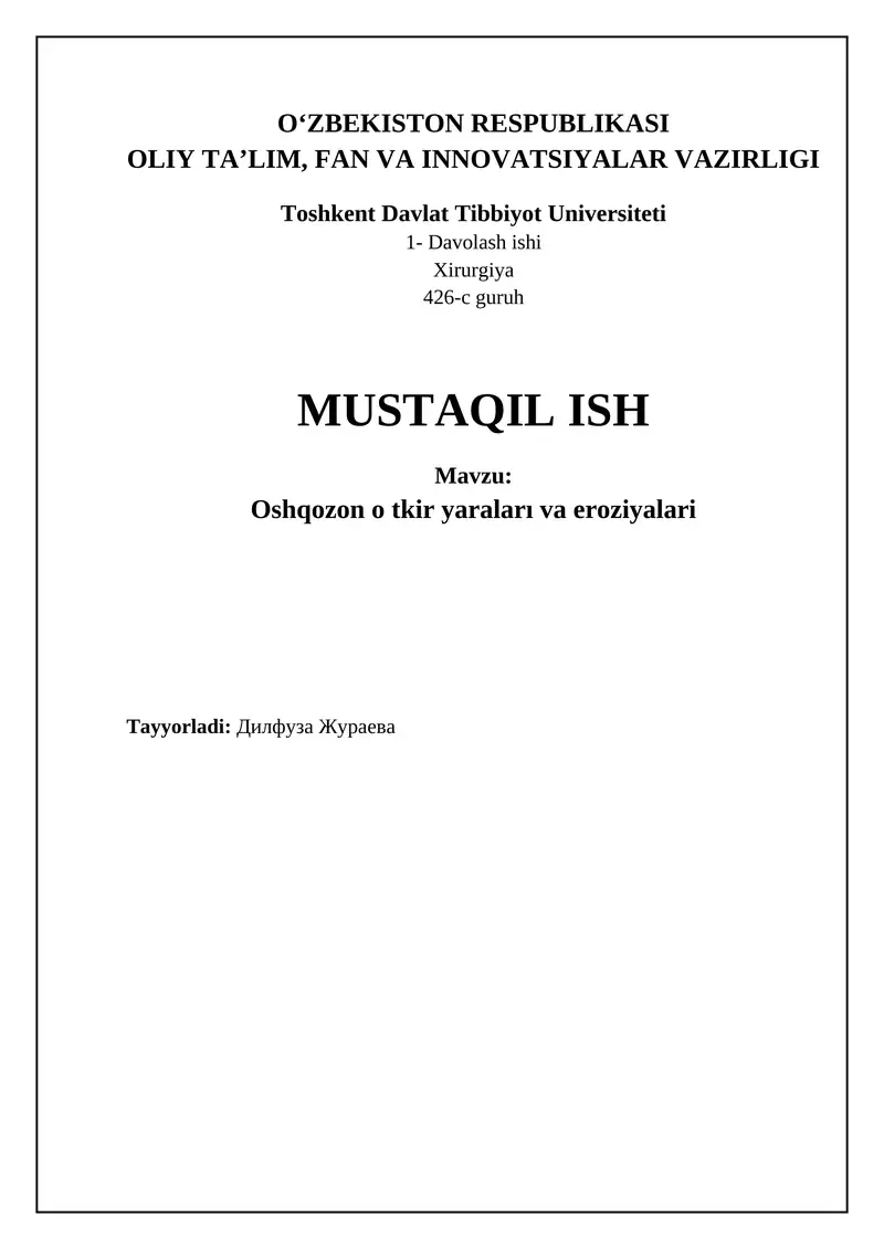 Oshqozon o tkir yaraları va eroziyalari